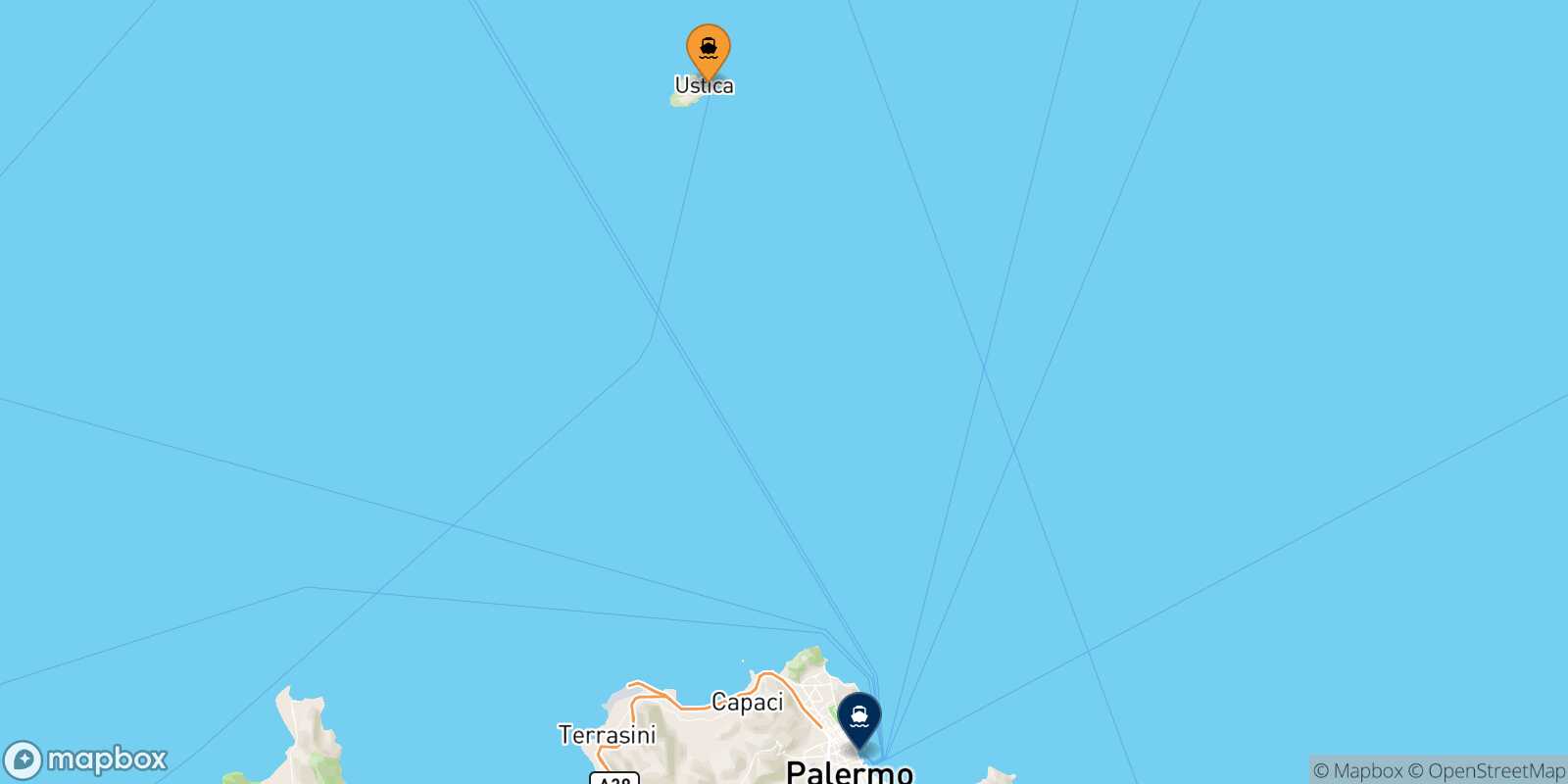 Mappa della rotta Ustica Palermo