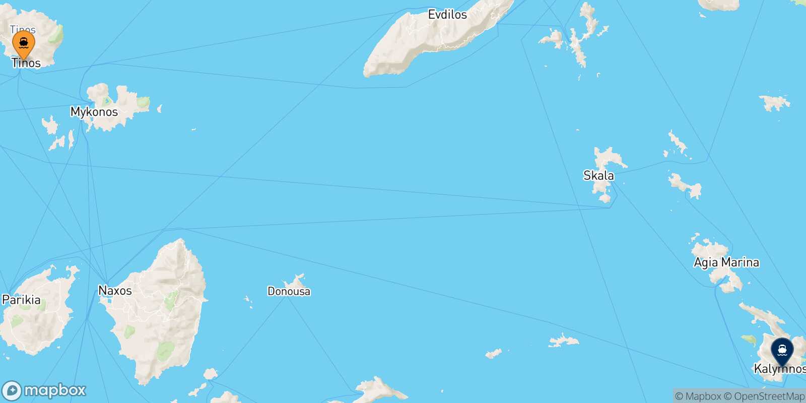 Mappa della rotta Tinos Kalymnos
