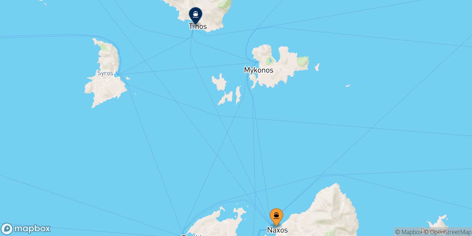 Mappa della rotta Naxos Tinos