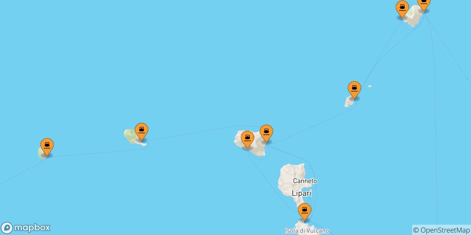 Mappa delle possibili rotte tra le Isole Eolie e Lipari
