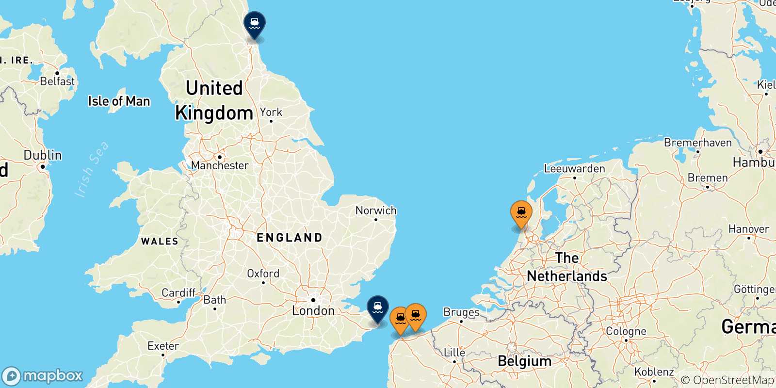 Mappa dei porti collegati con il Regno Unito