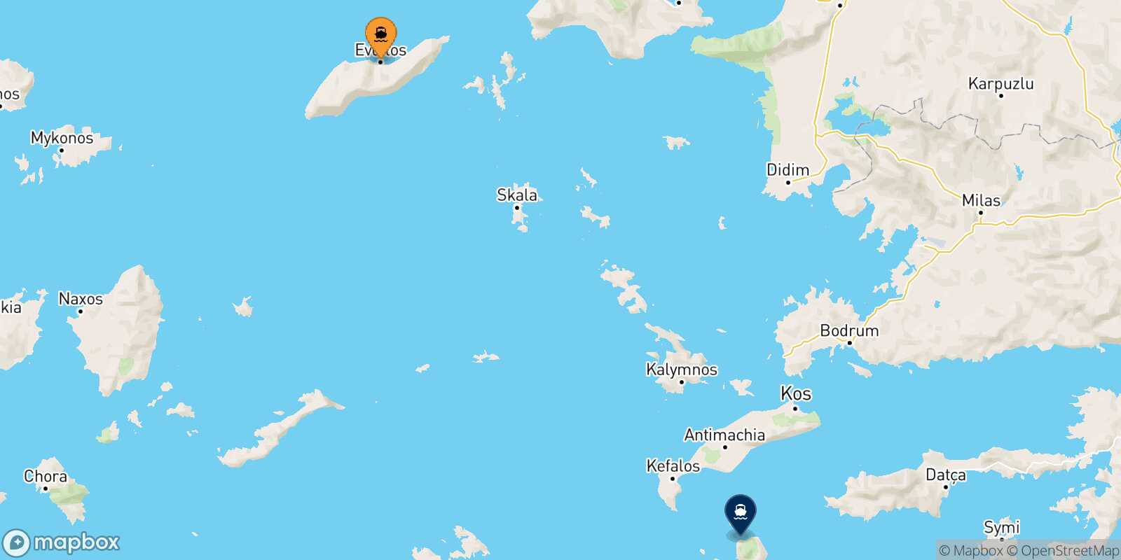 Mappa della rotta Agios Kirikos (Ikaria) Nisyros