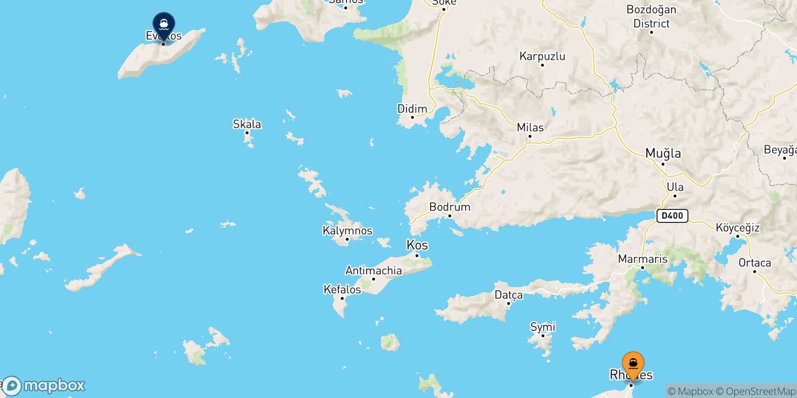 Mappa della rotta Rodi Evdilos (Ikaria)