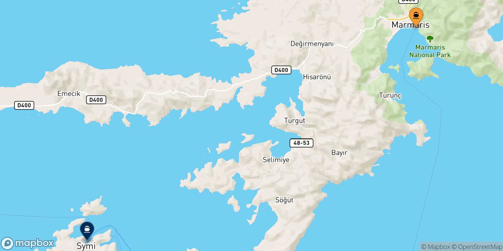 Mappa della rotta Marmaris Symi
