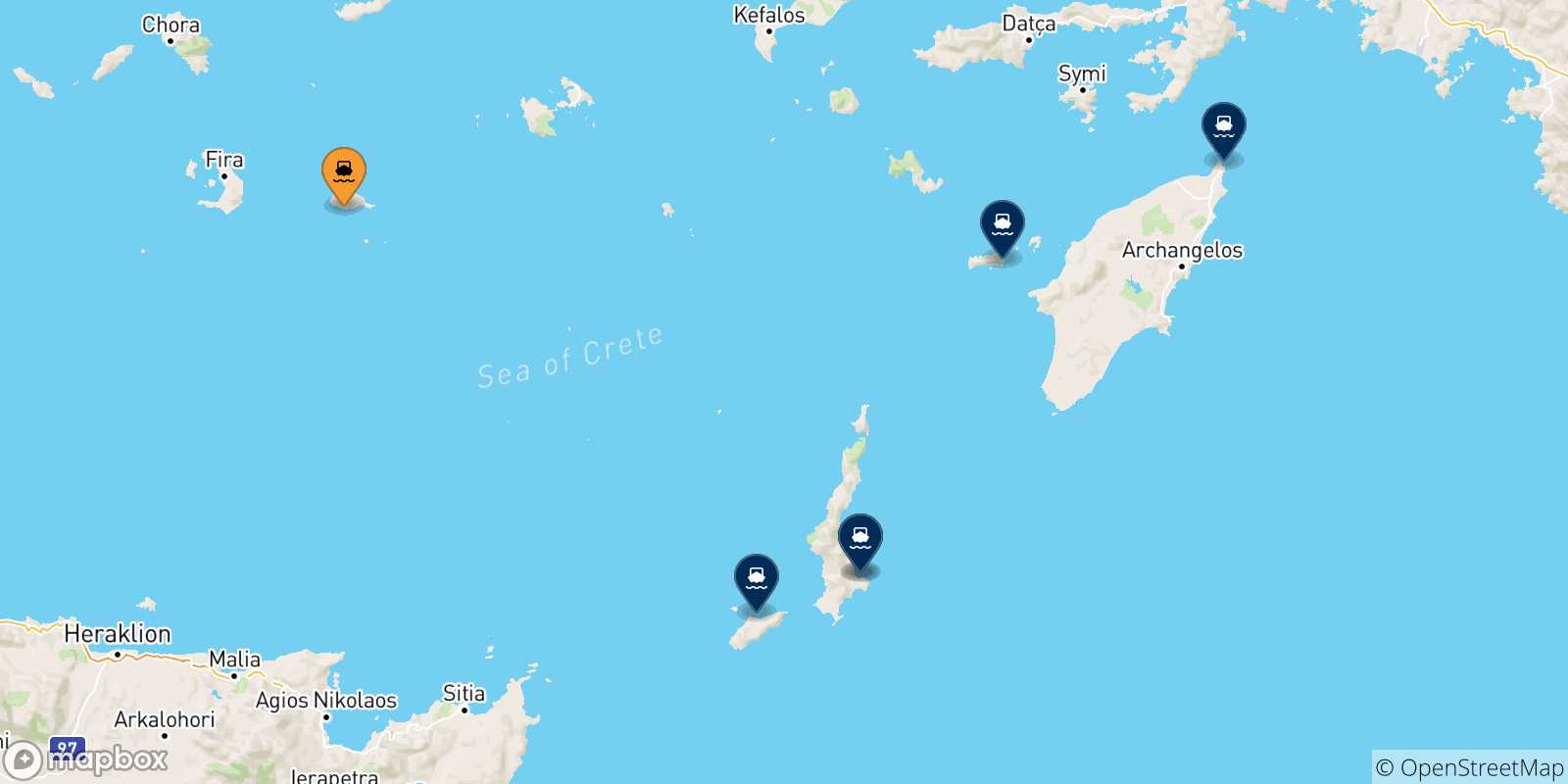 Mappa delle possibili rotte tra Anafi e le Isole Dodecaneso