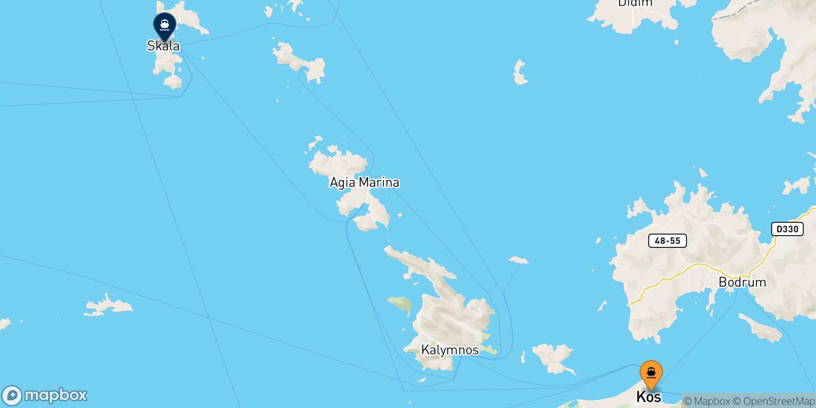 Mappa della rotta Kos Patmos
