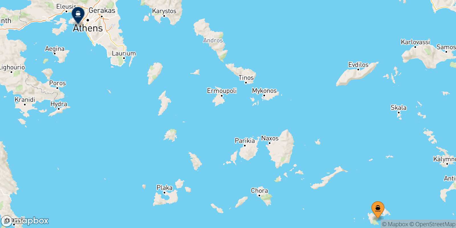 Mappa della rotta Astypalea Pireo