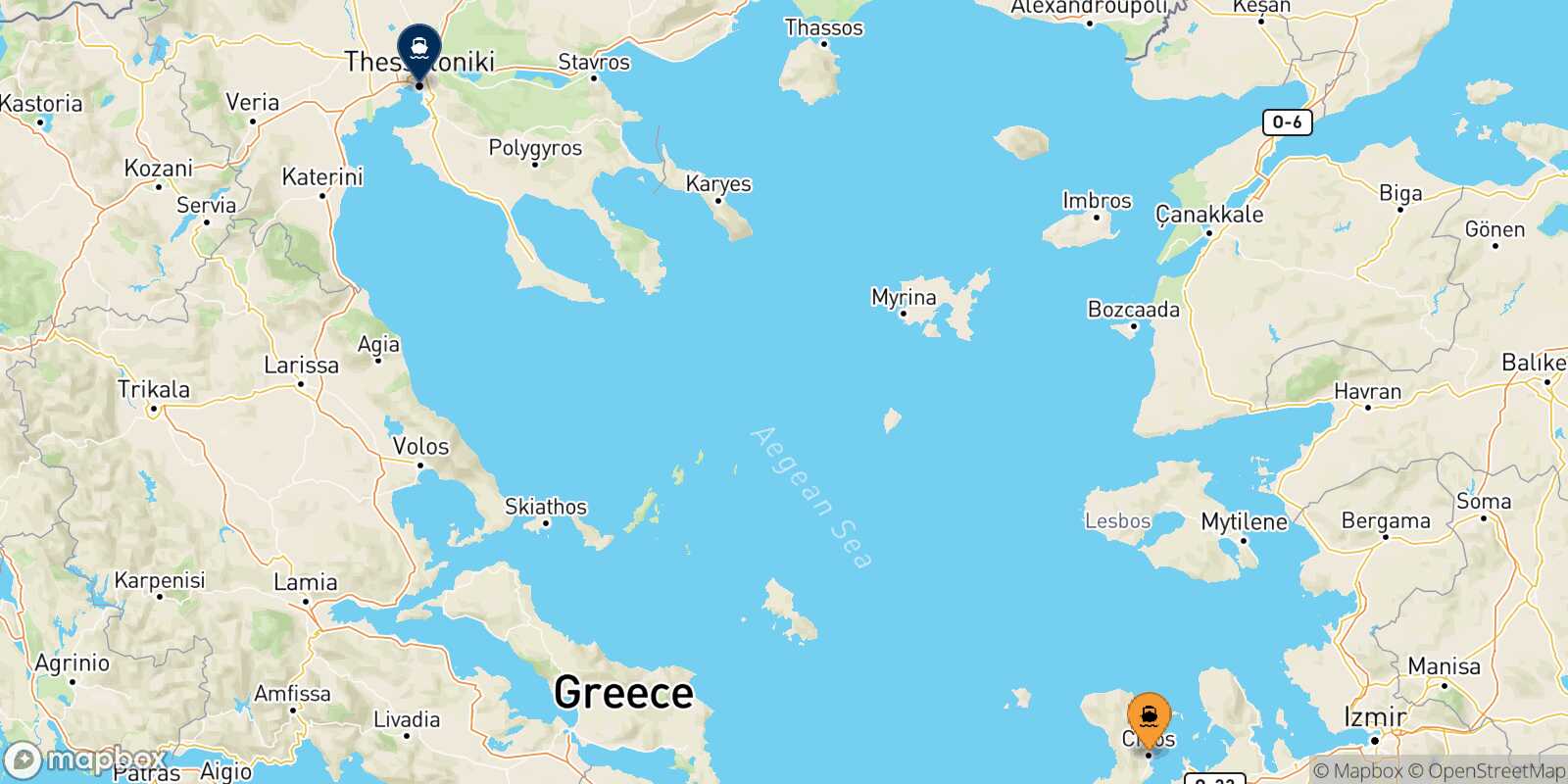 Mappa della rotta Chios Salonicco
