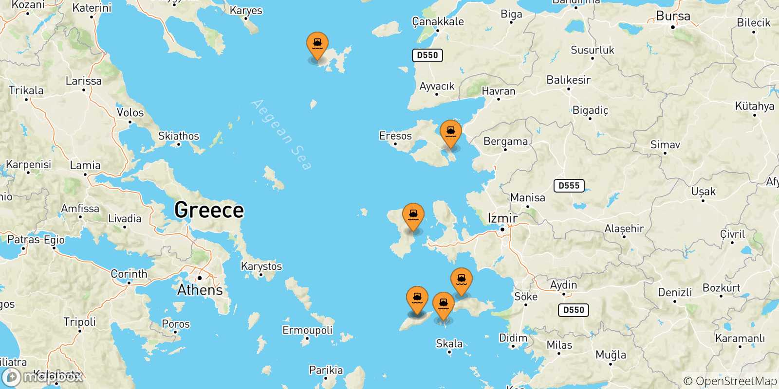 Mappa delle possibili rotte tra le Isole Egeo Nord Orientale e Vathi (Samos)