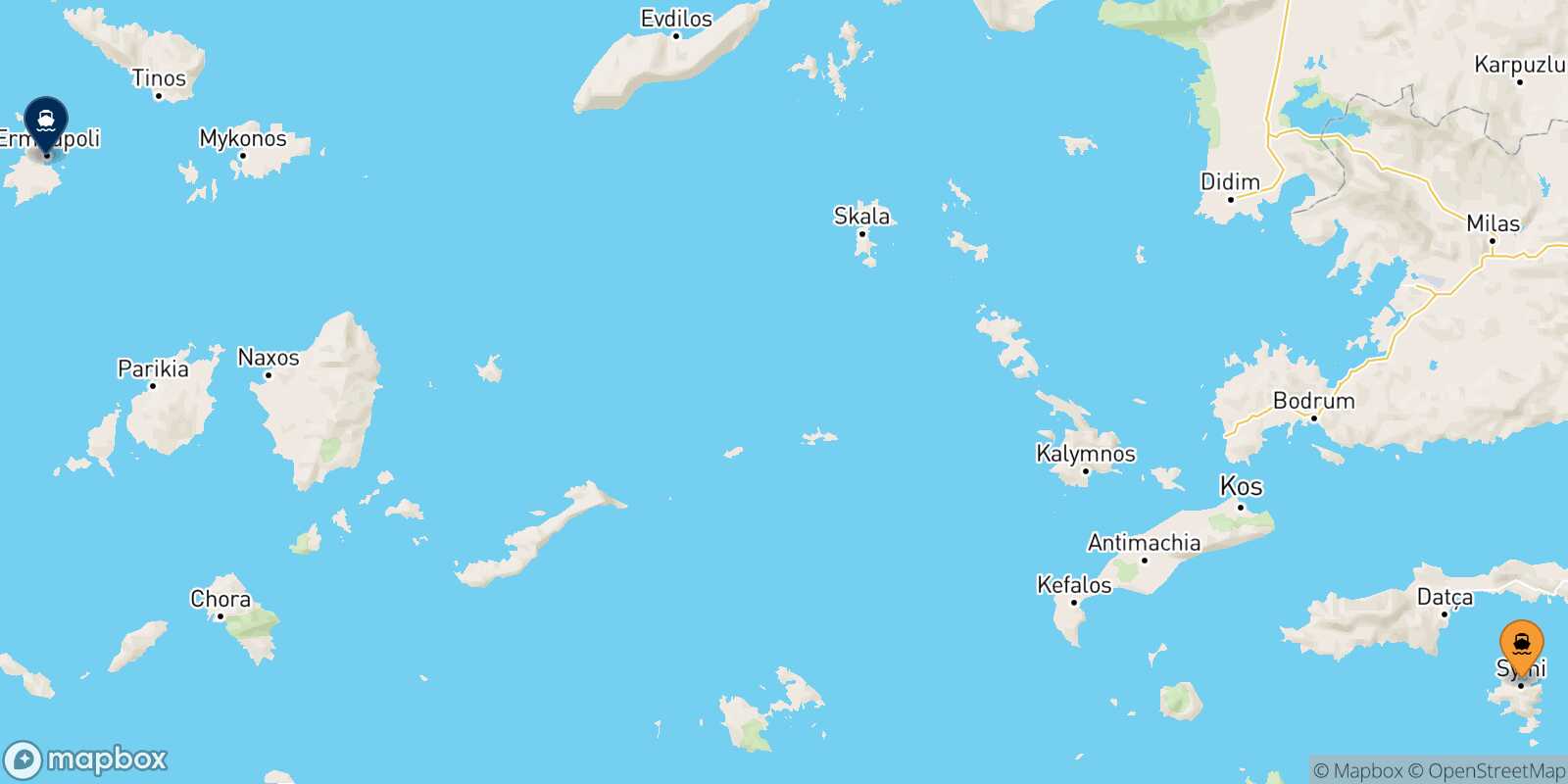 Mappa della rotta Symi Syros