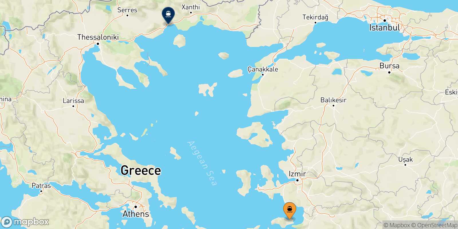 Mappa della rotta Vathi (Samos) Kavala
