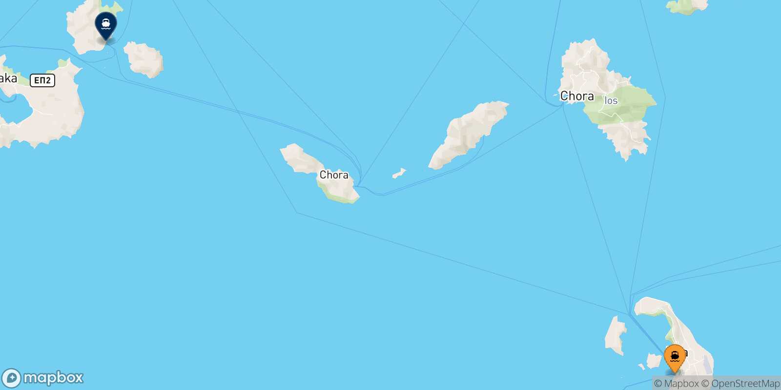 Mappa della rotta Santorini Kimolos