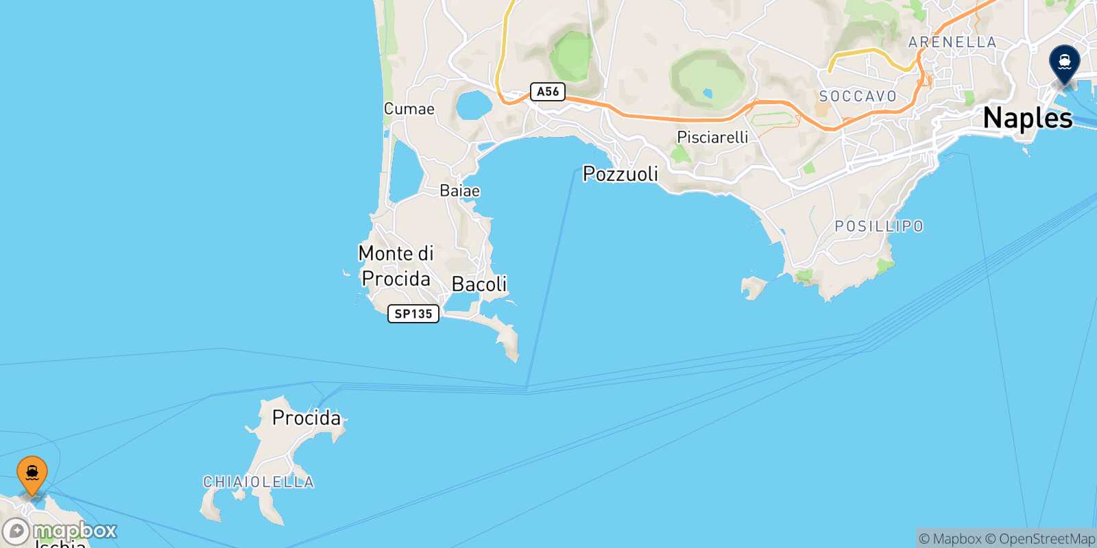 Mappa della rotta Ischia Napoli Beverello
