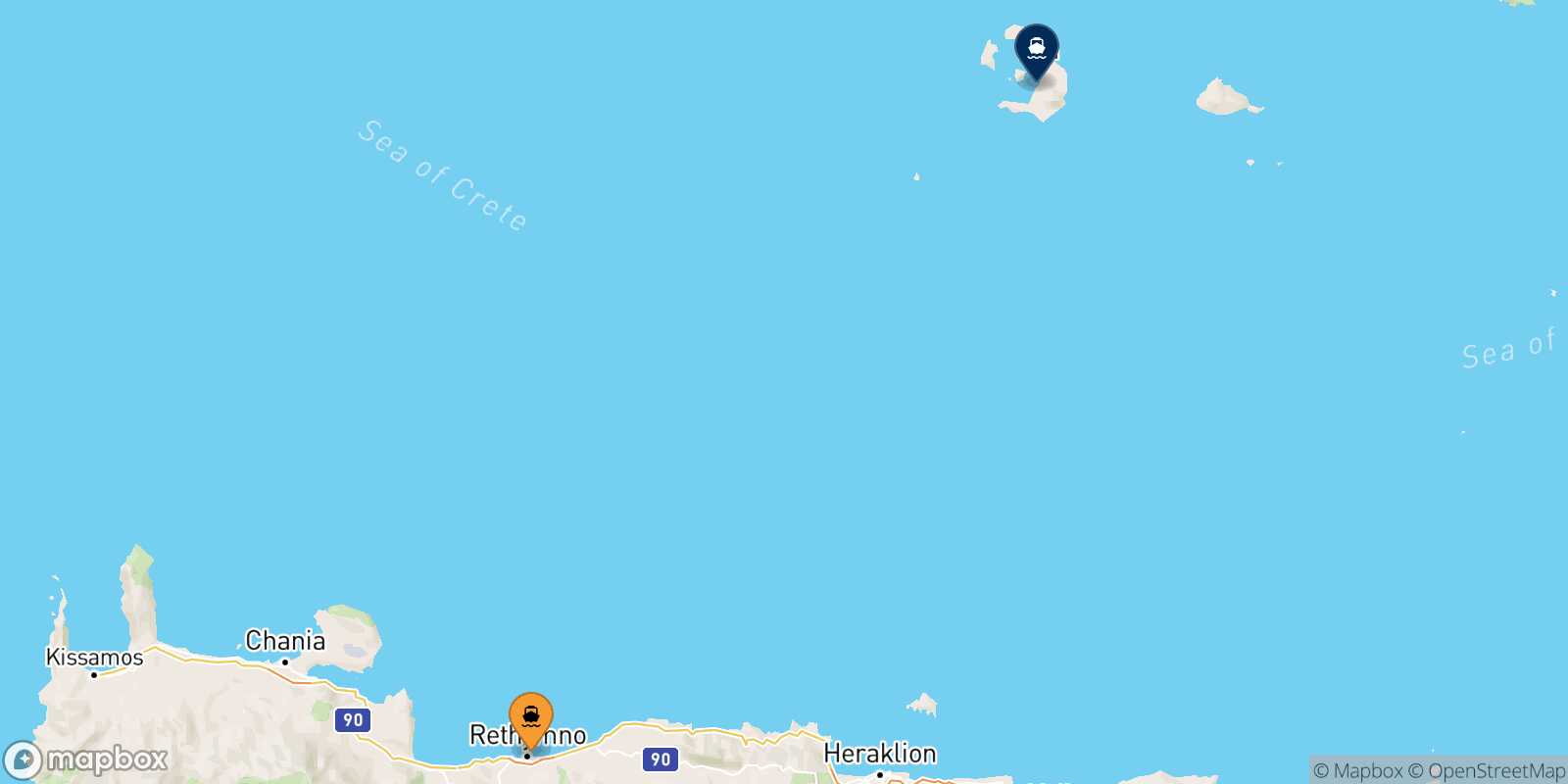 Mappa della rotta Rethimno Santorini