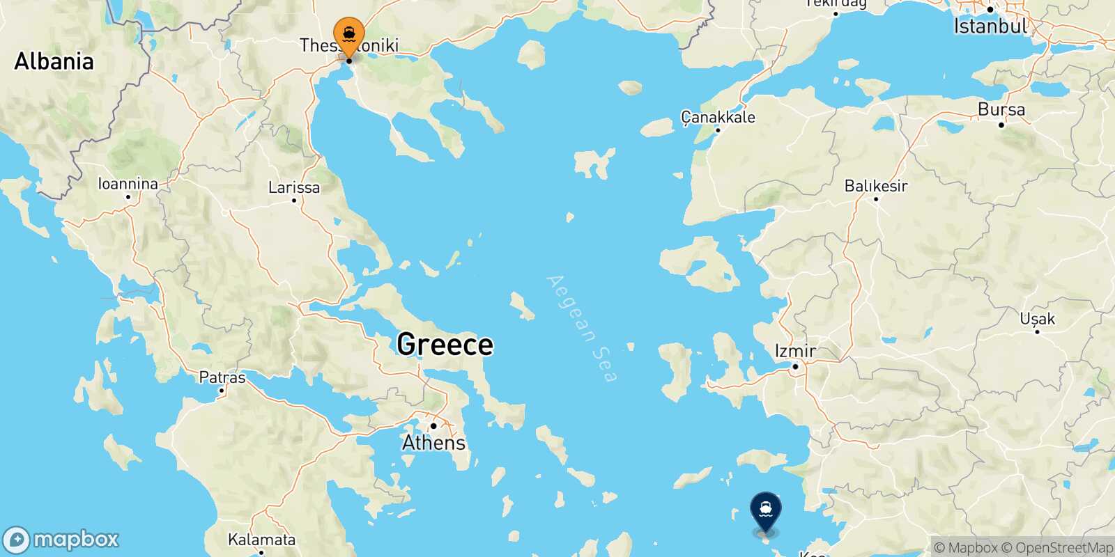 Mappa della rotta Salonicco Leros
