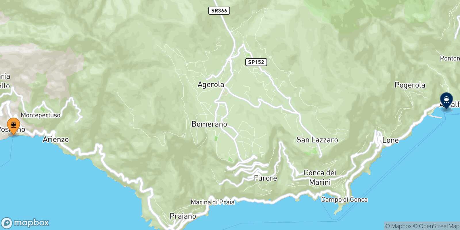 Mappa della rotta Positano Amalfi