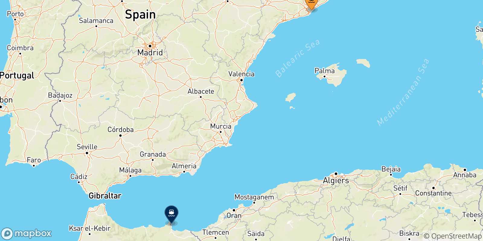 Mappa delle possibili rotte tra la Spagna e Nador