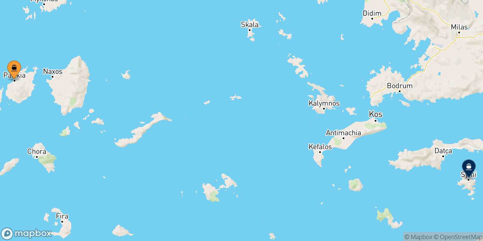 Mappa della rotta Paros Symi