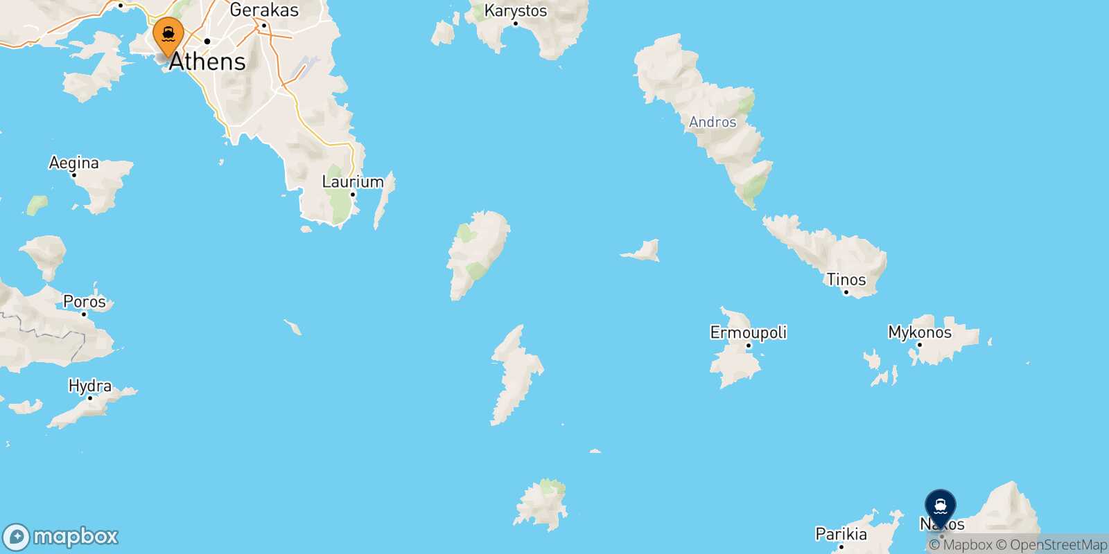 Mappa della rotta Pireo Naxos