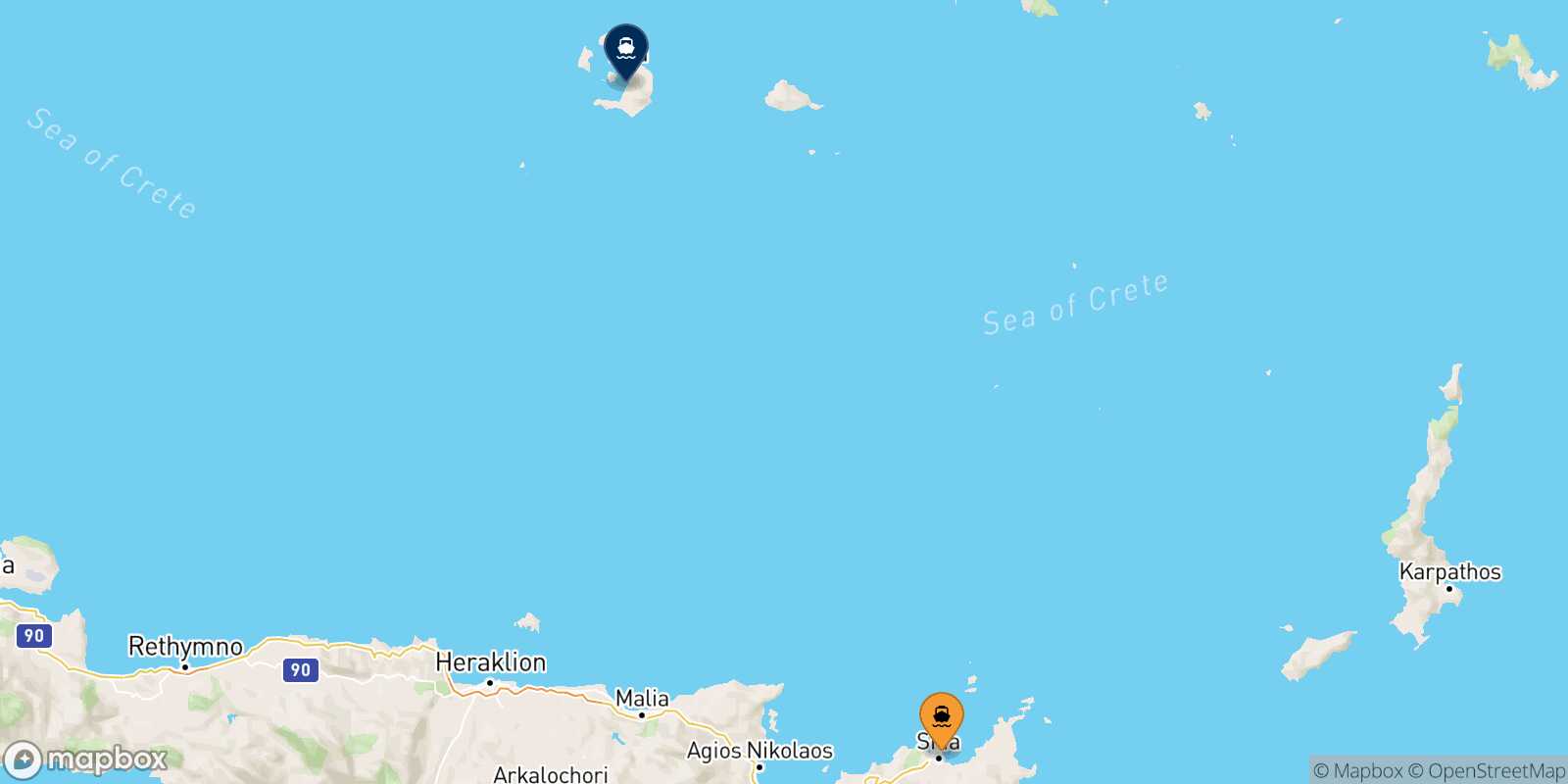 Mappa della rotta Sitia Santorini