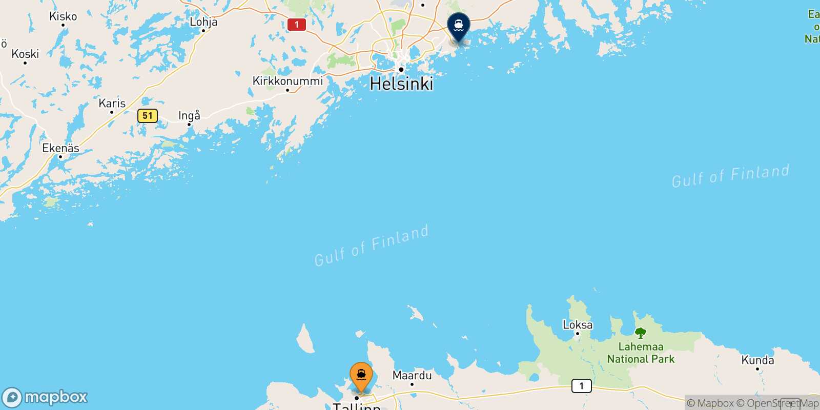 Mappa della rotta Tallinn Helsinki
