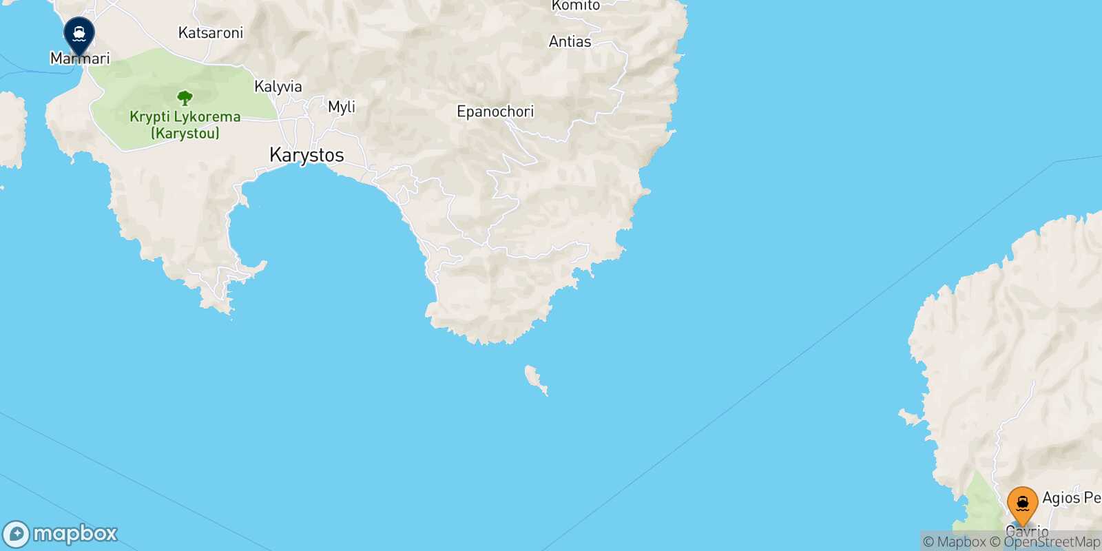 Mappa della rotta Andros Marmari