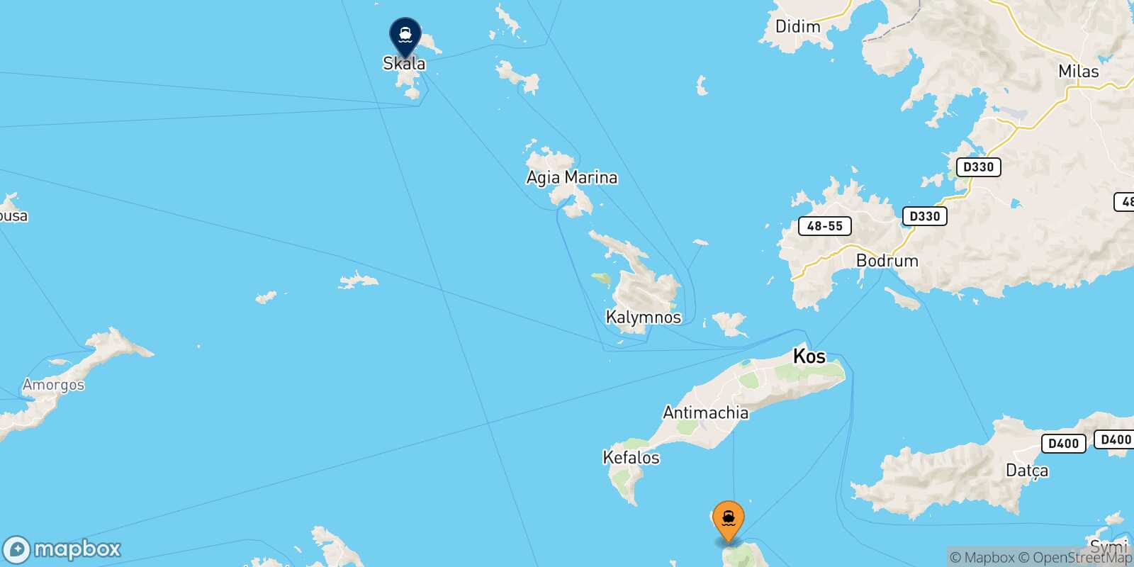 Mappa della rotta Nisyros Patmos
