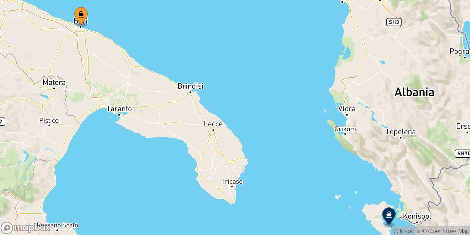 Mappa della rotta Bari Corfu