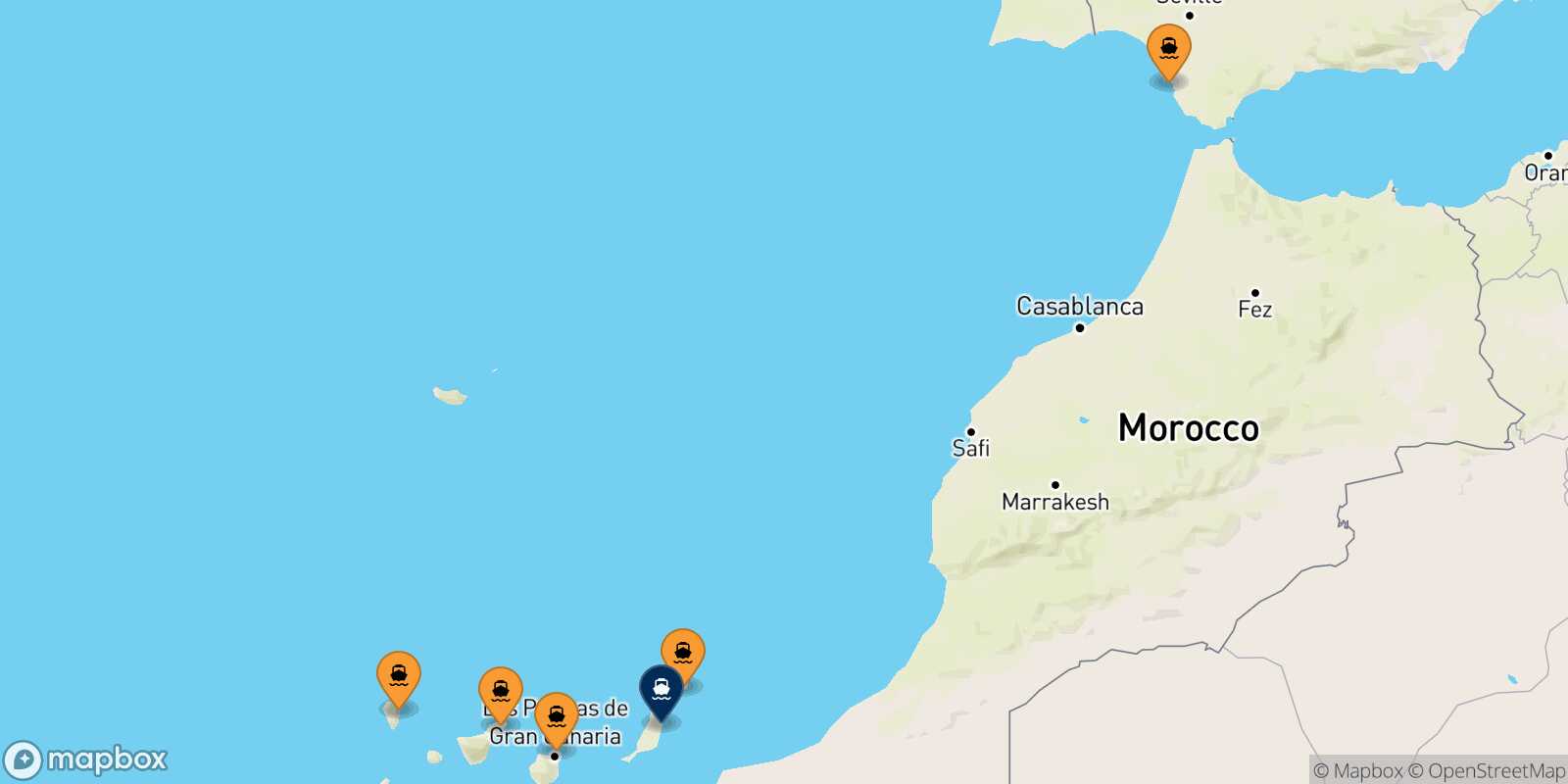 Mappa dei porti collegati con  Puerto Del Rosario (Fuerteventura)