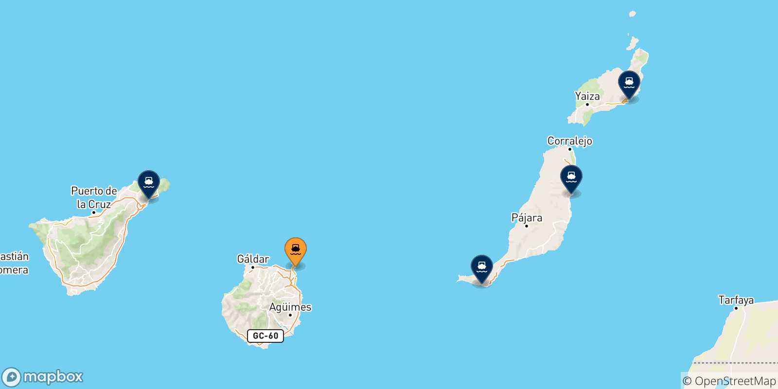 Mappa delle possibili rotte tra Las Palmas De Gran Canaria e le Isole Canarie