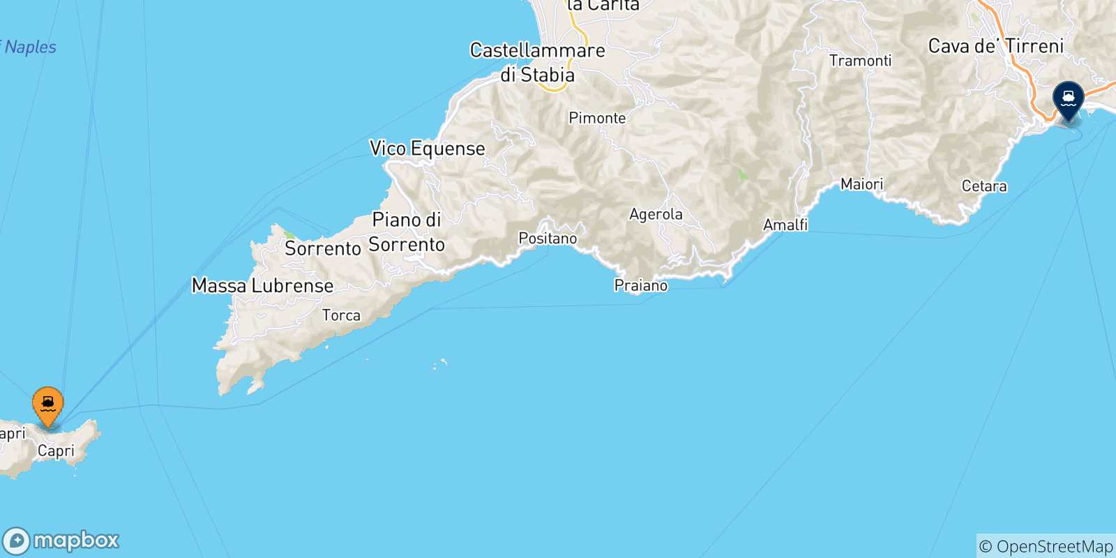 Mappa delle possibili rotte tra il Golfo Di Napoli e Salerno