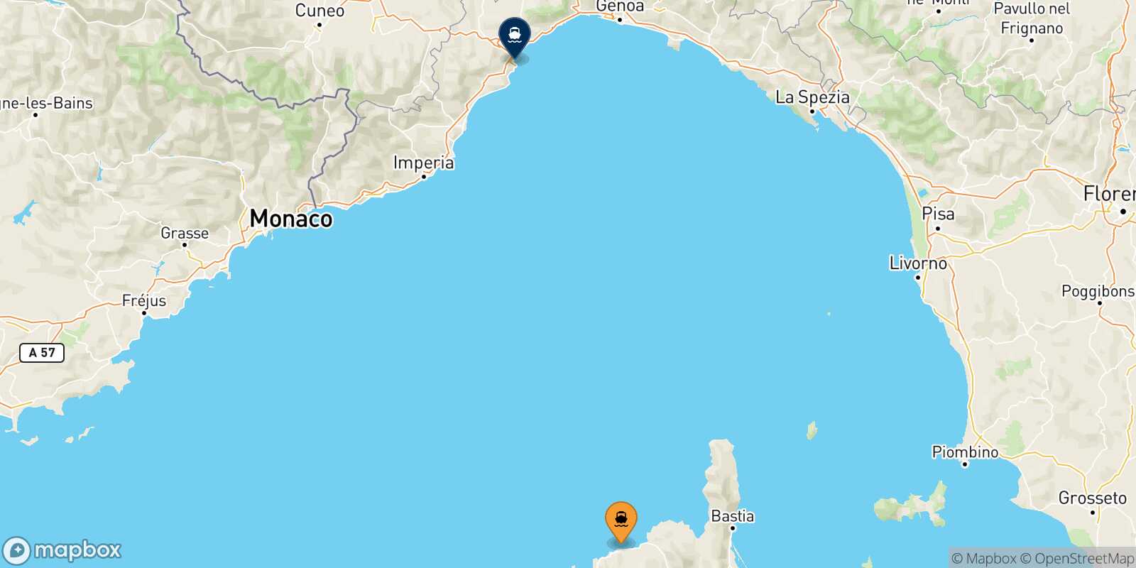 Mappa della rotta Ile Rousse Savona