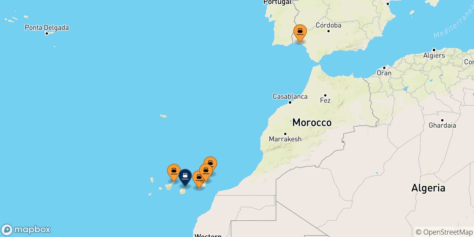 Mappa delle possibili rotte tra la Spagna e Las Palmas De Gran Canaria