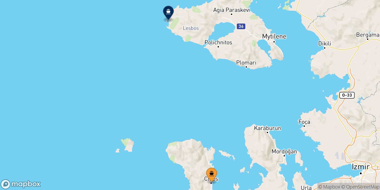 Mappa della rotta Mesta Chios Sigri (Lesvos)