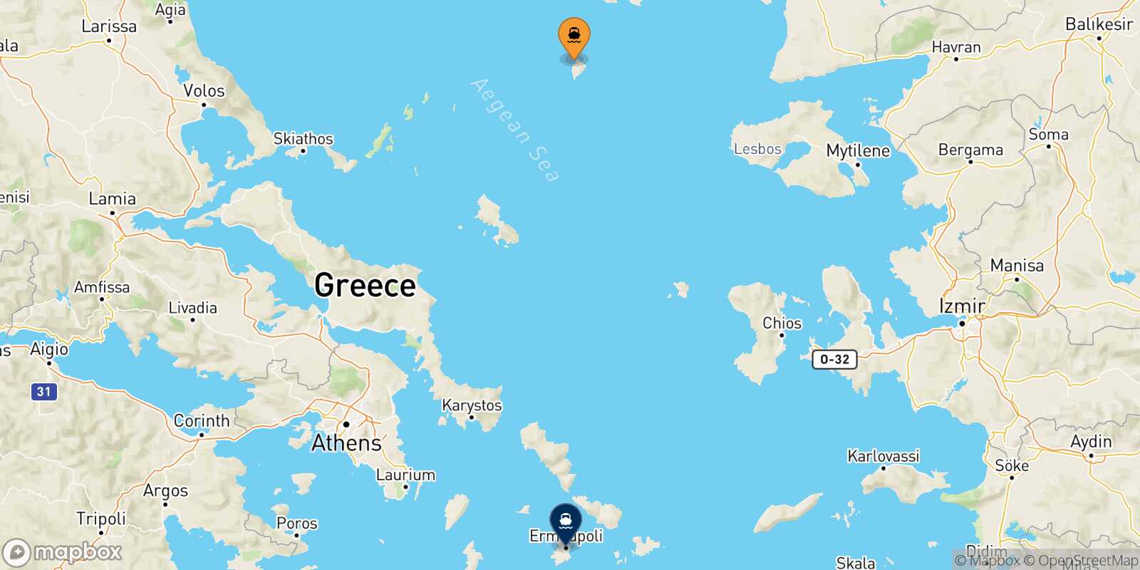 Mappa della rotta Agios Efstratios Syros