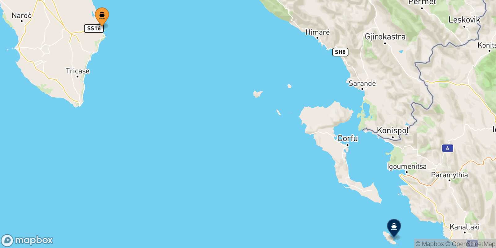Mappa della rotta Otranto Paxos
