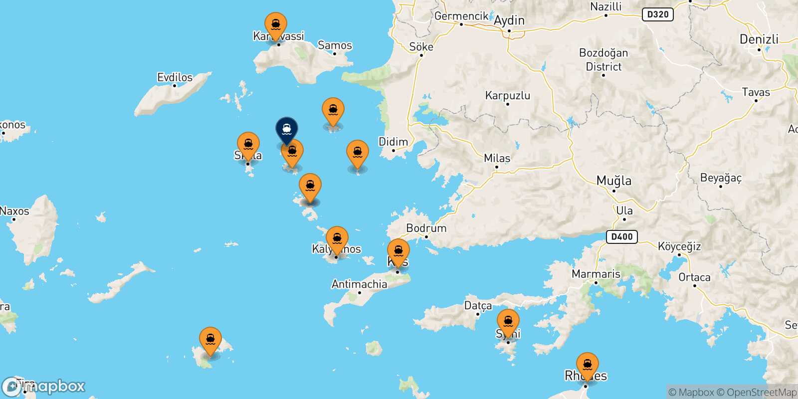 Mappa dei porti collegati con  Arkyi