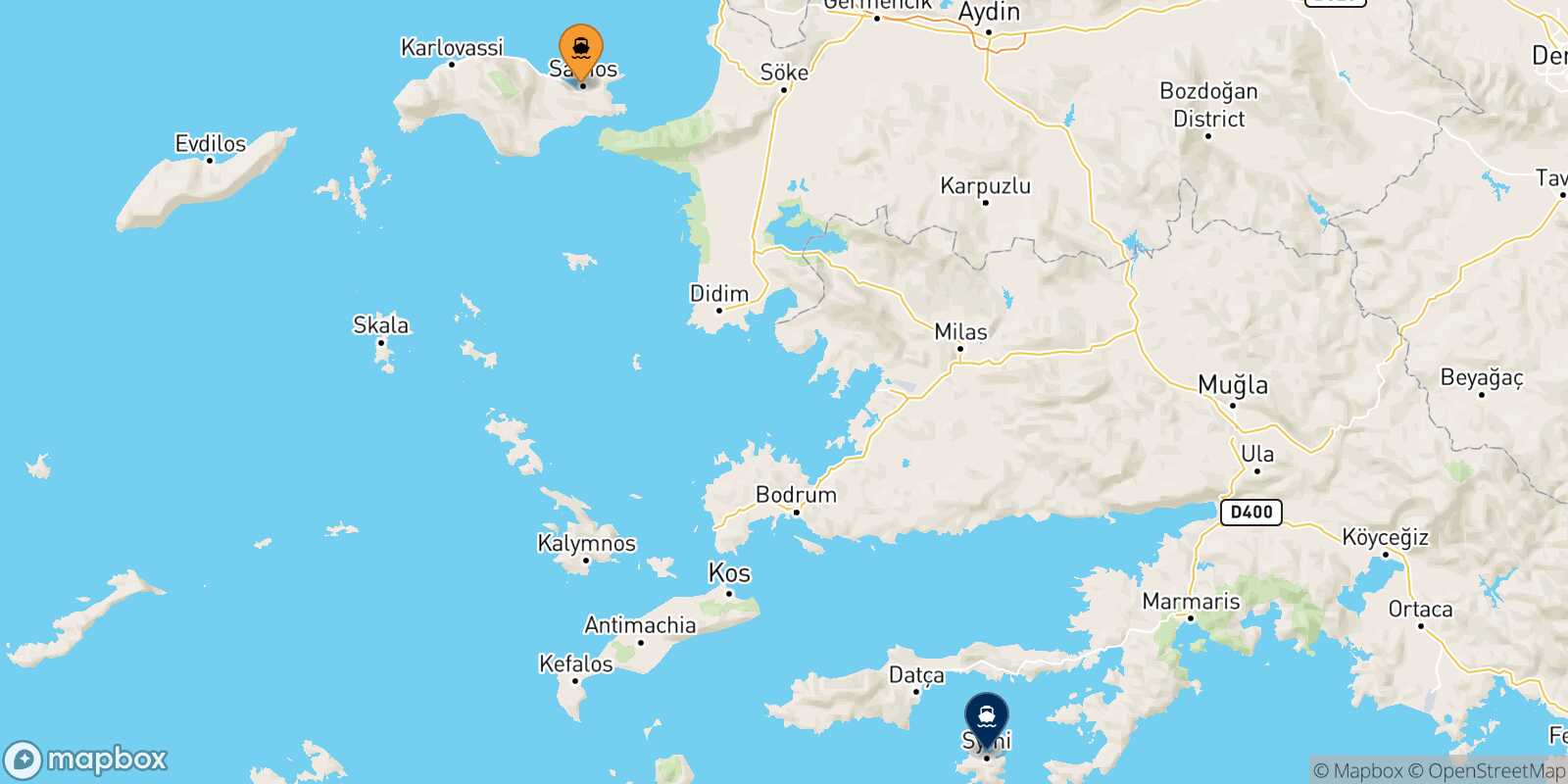 Mappa della rotta Vathi (Samos) Symi