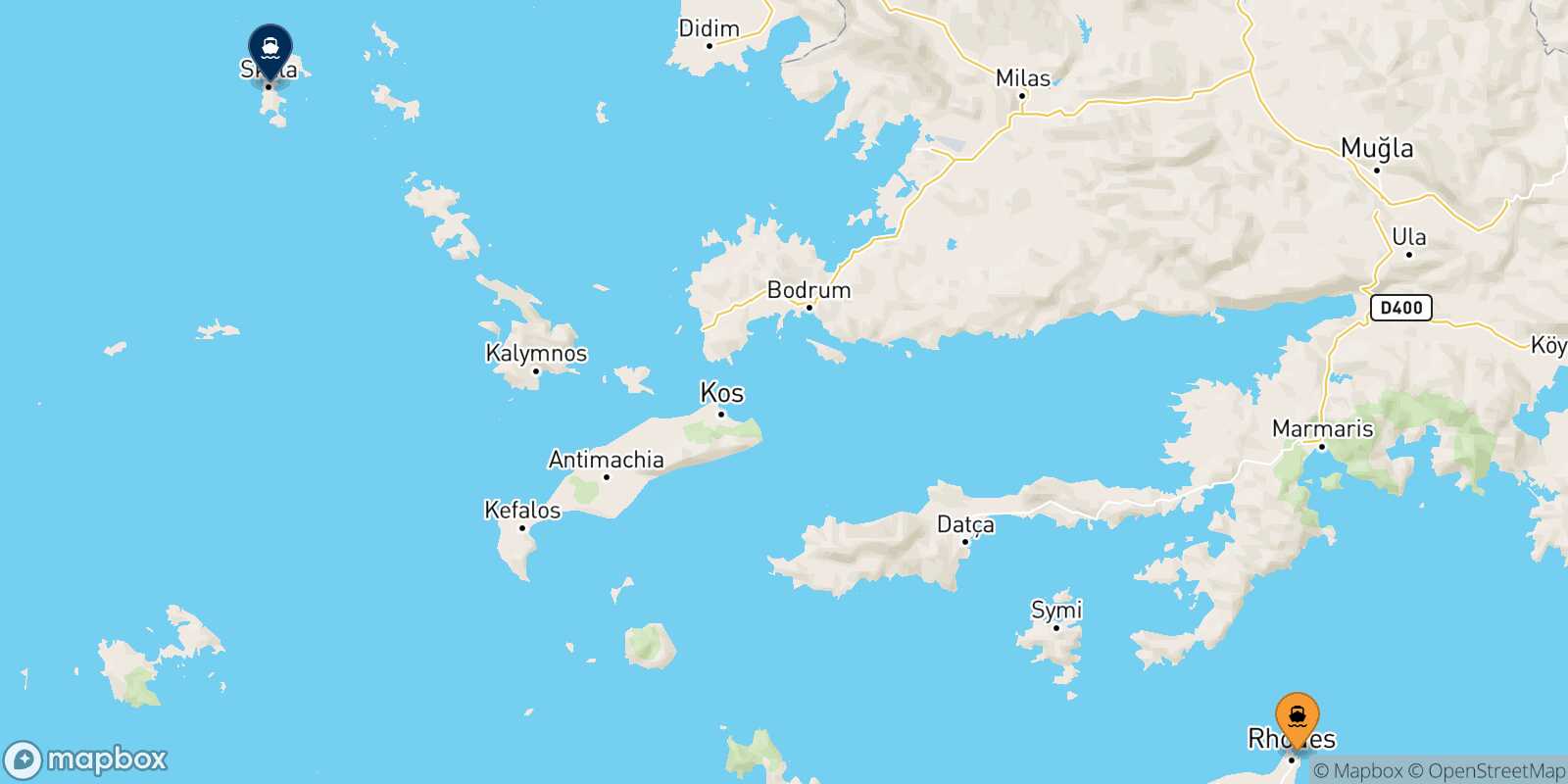 Mappa della rotta Rodi Patmos