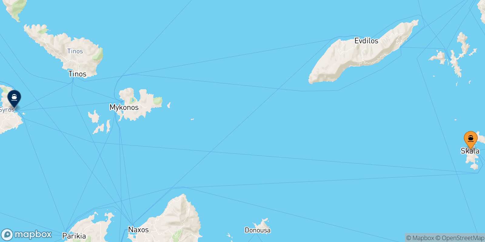 Mappa della rotta Patmos Syros