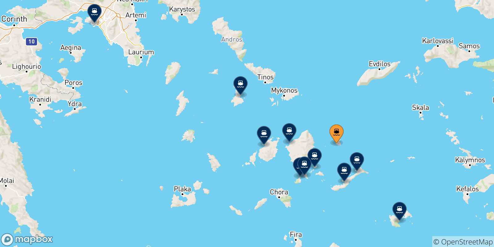 Mappa delle possibili rotte tra Donoussa e la Grecia