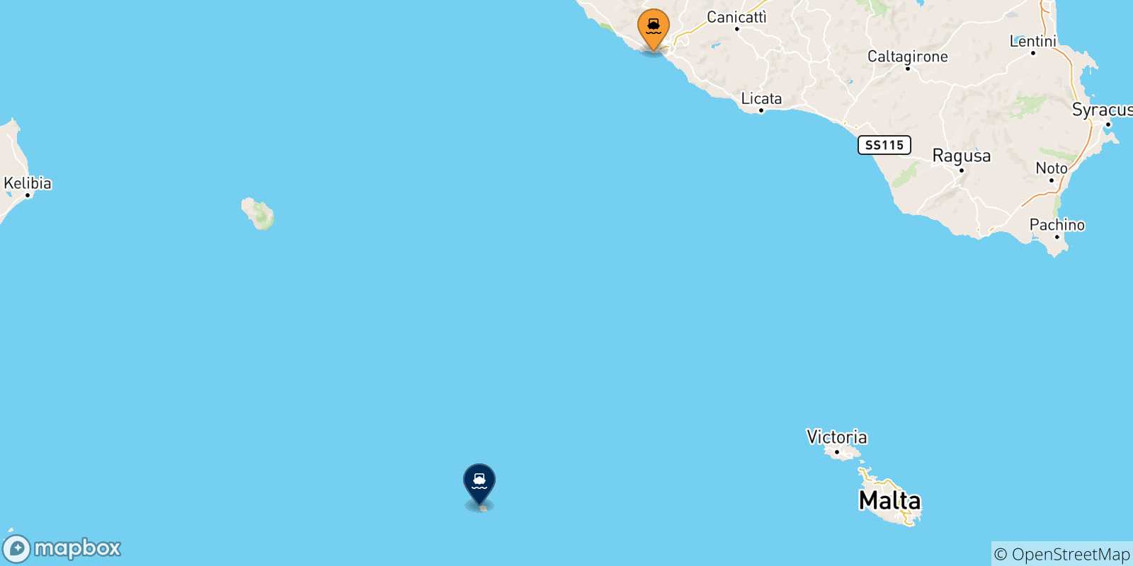 Mappa delle possibili rotte tra la Sicilia e Linosa