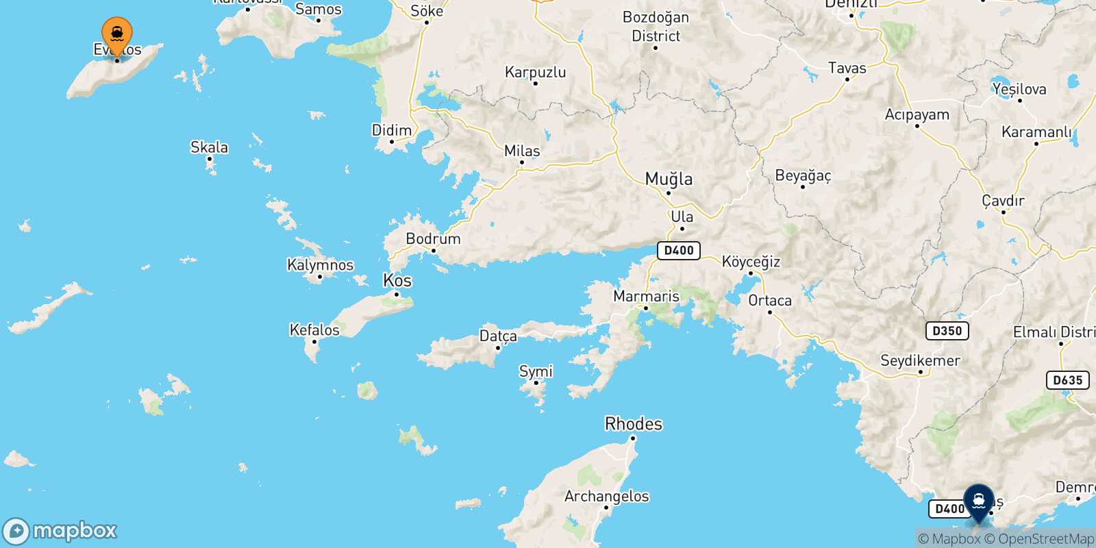 Mappa della rotta Agios Kirikos (Ikaria) Kastellorizo