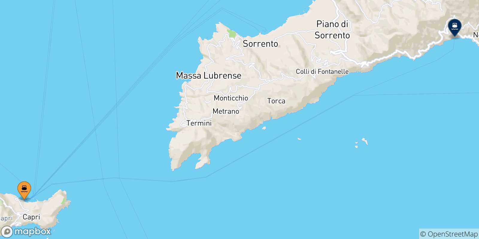 Mappa delle possibili rotte tra il Golfo Di Napoli e Positano