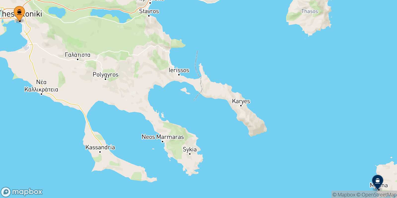 Mappa della rotta Salonicco Mirina (Limnos)
