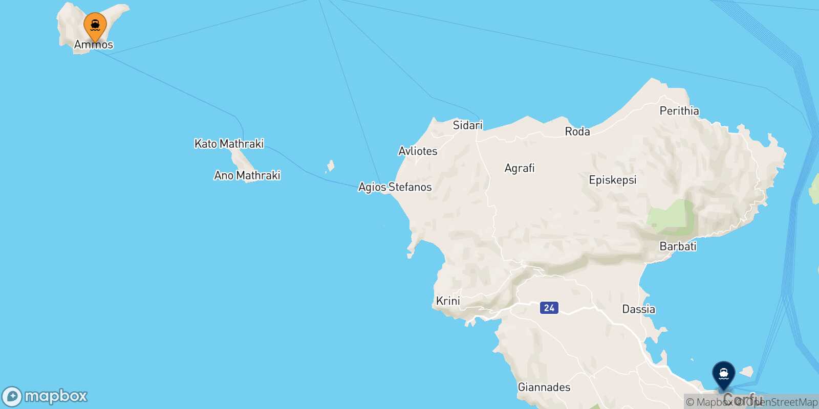 Mappa della rotta Othoni Fano Corfu