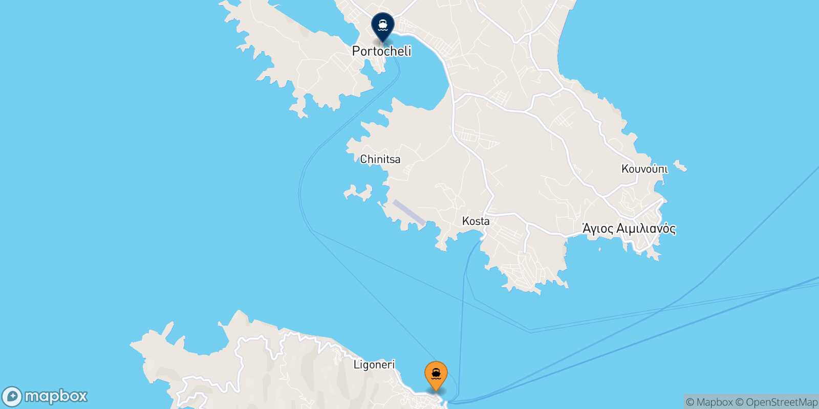 Mappa della rotta Spetses Porto Heli