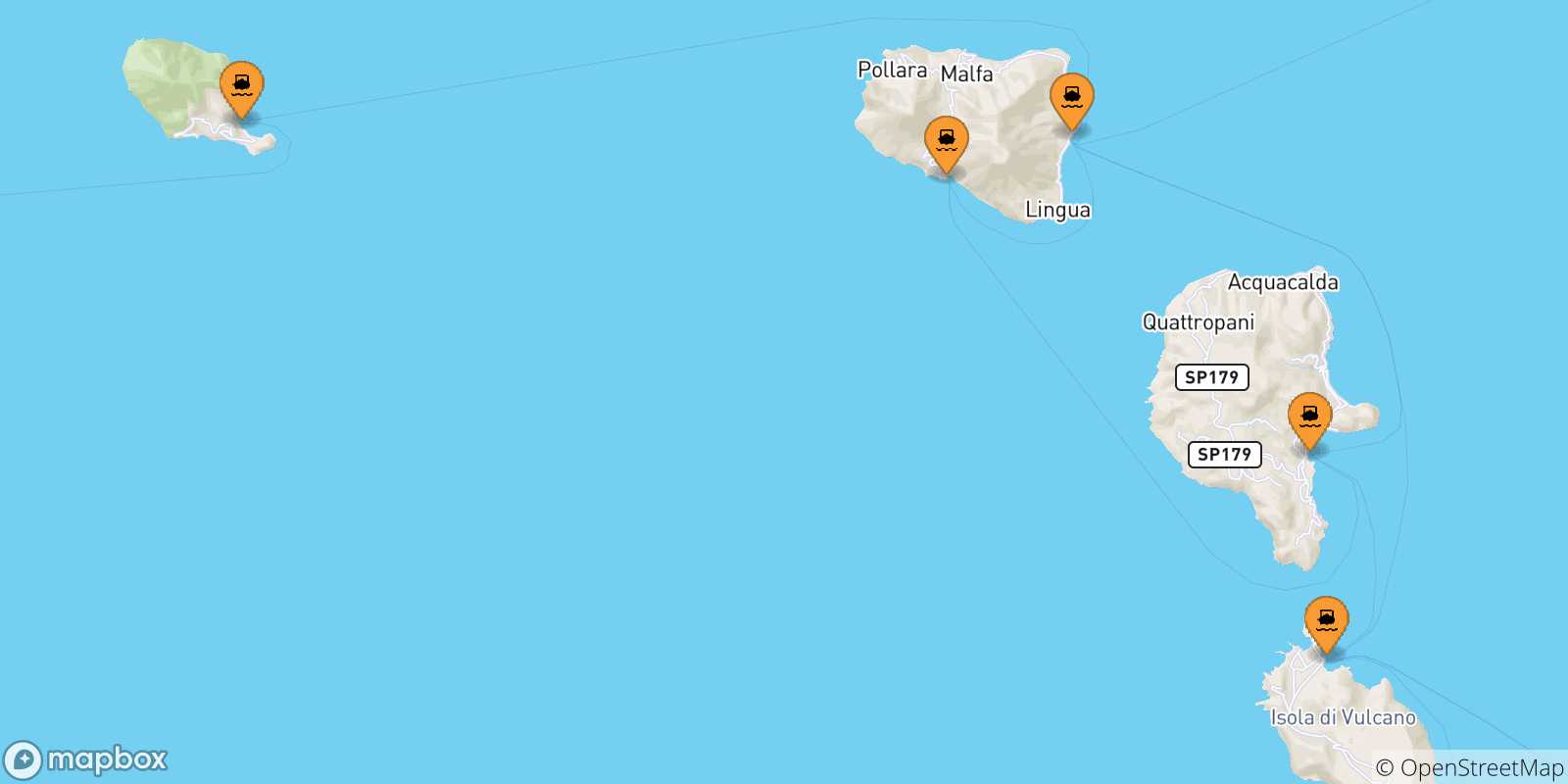 Mappa delle possibili rotte tra le Isole Eolie e Alicudi