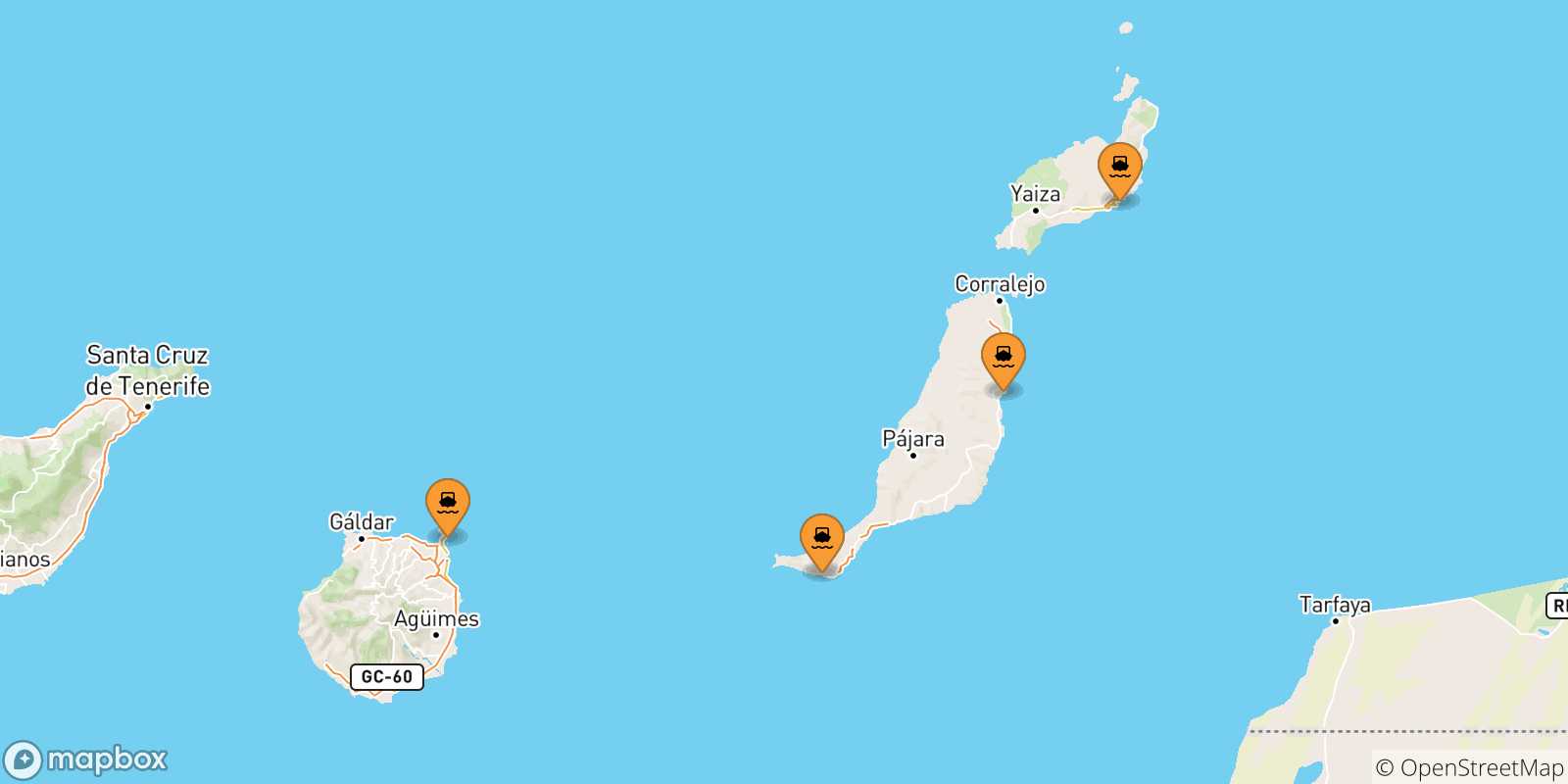 Mappa delle possibili rotte tra le Isole Canarie e Santa Cruz De Tenerife