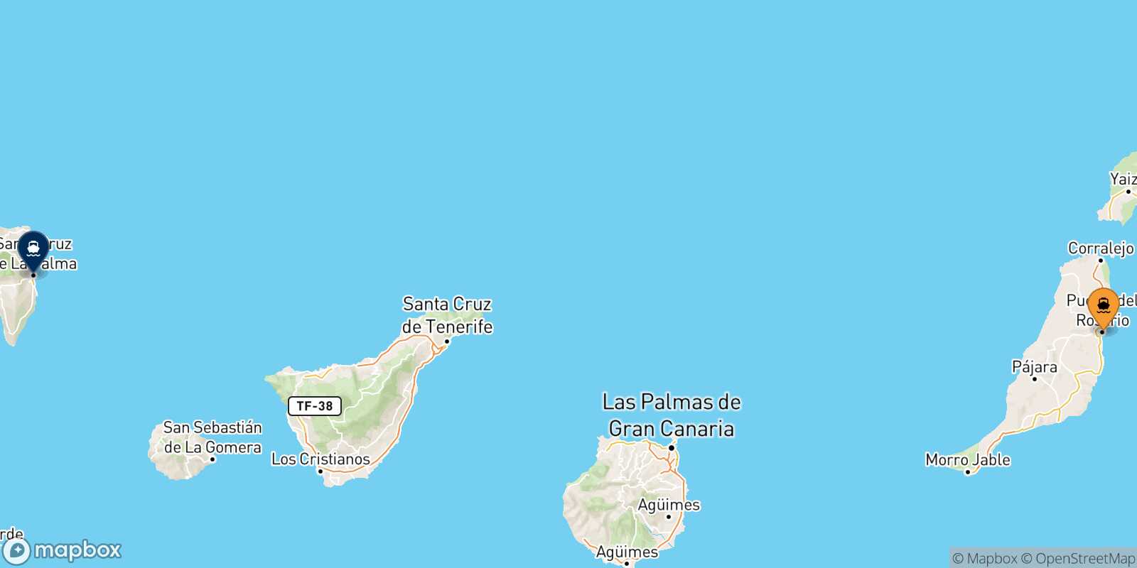 Mappa della rotta Puerto Del Rosario (Fuerteventura) Santa Cruz De La Palma